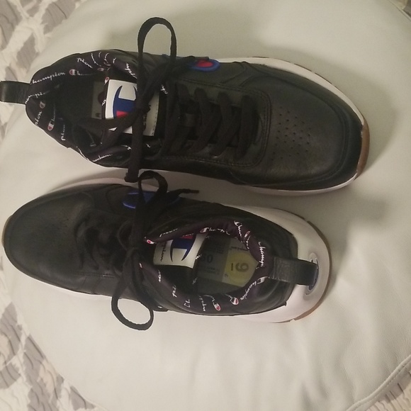 Men's Champion Black Genuine Leather Sneakers with White Rubber Soles; Size 9 - Picture 4 of 10